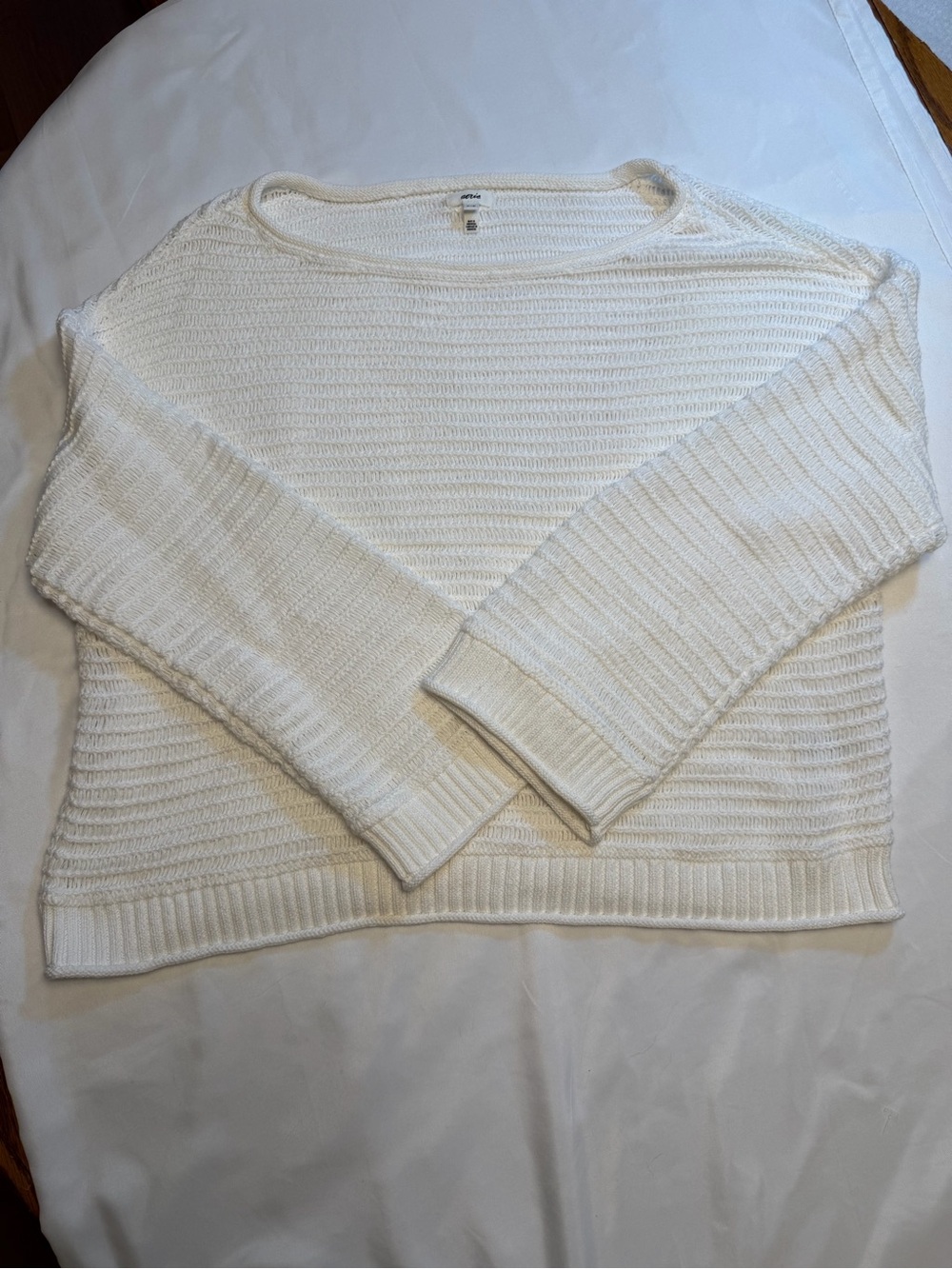 aerie Cream Knit Crew Neck Sweater